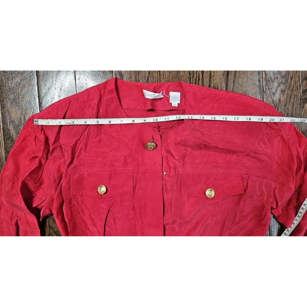 Vintage 80s 90s Ann Taylor Red 100% Silk Midi Dress Sz 10, Long Sleeve, Belted - Picture 7 of 13